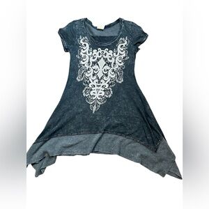 Vocal A-line rhinestone women's tunic top grey colour size S 100% cotton